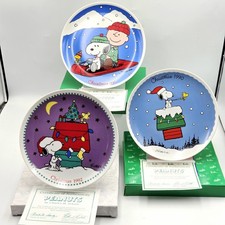 Willitts 1990 1991 1992 Peanuts Christmas Plate Lot Snoopy Charlie Brown Box COA picture