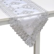 Table Runner White Silver Flower Embroidered Pattern Polyester Lace Table Decor picture