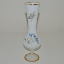Frosted Glass Handpainted Vase, White Satin Glass Bud Vase, Hand Painted Floral picture