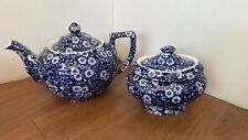 U PICK Calico Burleigh Staffordshire England Blue Teapot Sugar Bowl chintz Tea picture