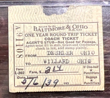 1939 Baltimore & Ohio Railroad Agent YEAR ROUND COACH TICKET Deshler to Willard picture