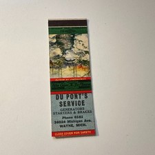 Du Pont's Service Generators Brakes Wayne MI Vintage Matchbook Cover 5MB126-6-3 picture