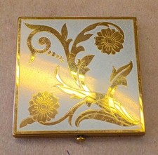 Henriette Vintage Gold Tone Floral Powder Cosmetic Compact with Mirror picture