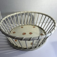 Vtg Shabby Cottage French Country Basket Decopage Petit Roses White Washed 11.5” picture