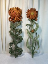 VTG 1960’s Pair Of 2 DART Brand Resin Wall Sculptures Flowers PAINTED 20 In picture
