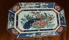 Vintage Imari Porcelain Serving Platter Peacock Floral Hand Painted Japan picture
