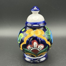 Vtg Mexican Mexico Pottery Talavera Trinket Dish W/Lid Hand Painted 5.5