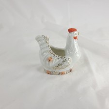 Vintage Miniature Porcelain Chicken Planter Gold Sponged Hen Country Japan picture