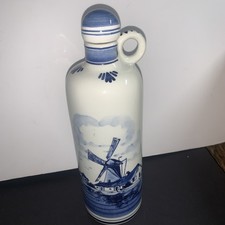 Vintage Delft Blue Holland Windmill Hand Painted Ceramic Bottle Decanter Stopper picture