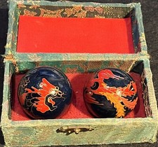 Chinese Harmony Balls Exercise HAND Therapy MEDITATION Metal Chiming DRAGONS Box picture