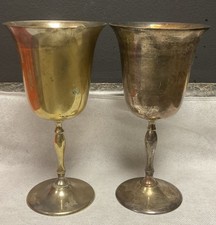 Set Of 2 Vintage Brass Metal Wine Goblet Chalice 7.5” Tall picture