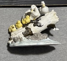 Porcelain Duck Family On A Log Vintage Figurine picture