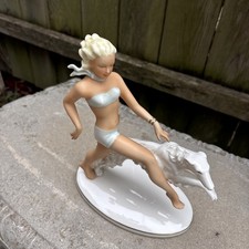 Schaubach Kunst Art Deco Woman Bathing Beauty With Dog picture