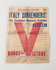 The Dayton Herald Sept 8 1943 “Italy Surrenders”Eisenhower Armistice Newspaper picture