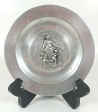 Vintage Small Pewter Plate Angel With Playing Children picture