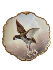 ANTIQUE FRENCH LIMOGES FLAMBEAU PORCELAIN PHEASANT PLATE ARTIST SIGNED picture