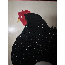 Vintage Solid WOOD BUCKET Waist Basket Trash Can 15x11” Black Chicken Folk Art picture