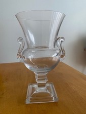 Duncan Miller MCM 1940’s ? Grecian Clear Glass Urn Vase with Scroll Handles picture