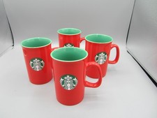 Set of 4 Starbucks Red, Teal Inside, Green Siren Logo Coffee Tea Mug 10 oz 2024 picture