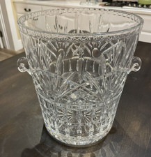 HUGE Vintage 70s CRYSTAL GLASS ICE BUCKET CURLED HANDLES, 11lbs BEAUTIFUL picture