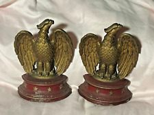 Pair Vintage Sexton USA Cast Gold American Eagle Bookends Red with Gold Stars picture