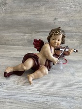 Vintage Large 11”tall Angel Cherub Playing Violin Hanging Wall Decor Burgundy picture