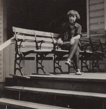 1930s Girl Sitting Porch Bench Childhood Portrait Home Family Life picture