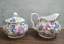 Golden Crown E & R England Floral Chintz Creamer Sugar Bowl Set picture