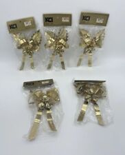 Lot Of 5 Nos Vintage Brass 3 Bells Bow With Holly Christmas Ornaments 6” picture