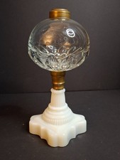 Antique Sandwich Flint Glass Star & Punty Whale Oil Lamp Milk Glass Base c 1850 picture