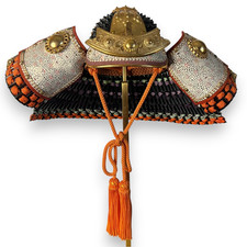 Vintage Japanese Samurai Kabuto Helmet Armor Collectible Shikoro Tassels Decor picture