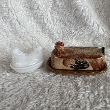 Vintage Rossini Ceramic Chicken Hen Butter Dish Japan+ Nested Chicken Lo of 2 picture