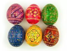 Wooden Hand Painted Ukrainian Pysanky Easter Eggs  Pysanki Easter SET OF 6 EGGS picture