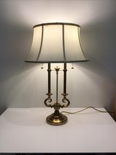 Vintge Stiffel Brass Double Candelabra & Pull Chain Table Lamp & Shade 28