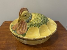 Vintage Vietri Italy Majolica Hen on Nest Deviled Egg Covered Casserole Tureen picture