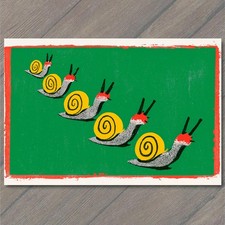 POSTCARD Snail Line Spiral Shells Row Minimal Graphic Green Field Border Nature picture