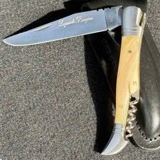 Vintage Laquiole Pocket Knife Blade Antler Handle Sheath Leather Men's Corkscrew picture