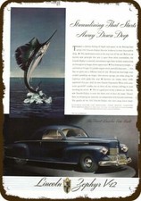 1942 LINCOLN ZEPHYR V-12 Car Marlin Vintage-Look DECORATIVE REPLICA METAL SIGN picture