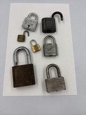 Lot 7 Vintage Padlocks No Keys Untested Master Slaymaker Brass Steel Old Rusty picture