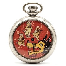 1934 Ingersoll Big Bad Wolf Pocket Watch Walt Disney *READ* picture