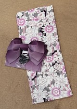 Women’s Japanese Yukata Kimono  Flower Pattern with Pre-Tied Bow Obi Set picture