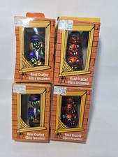 LOT Of 4 Vtg 2001 Halloween Hand Crafted Glass Ornaments Witch & Pumpkin Stack picture