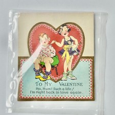 Vintage Valentine Card Ho Hum Such a Life Folding Boy Girl Doll picture
