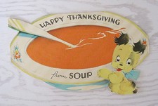 Vintage Unused 1930's Thanksgiving Greeting Card ~ From Soup to Nuts picture
