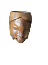 Vintage Hand Carved Wood Mug Made In Philippines Native Face picture