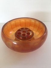 ART GLASS VASE CARNIVAL GLASS IRIDESCENT  MARIGOLD BOWL & FLOWER FROG  picture