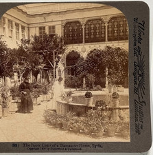 The Inner Court of a Damascus Home, Syria – Historic Vintage Stereoview Card picture