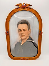 Antique 1944 WWII US Navy Sailor Portrait Convex Bubble Glass Heritage Chicago picture