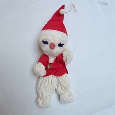 Vintage Christmas Yarn Doll Santa Ornament Red Felt Made in Japan Mid Century picture