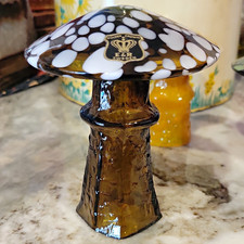 Bo Borgström E&R Sweden Art Glass Spotted White/Brown Mushroom Vintage Figurine picture